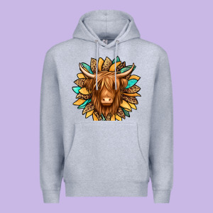 Highland Cow Turquoise Sunflower Premium Hoodie Designed By Jasminsmagicworld