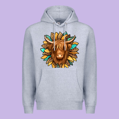 Highland Cow Turquoise Sunflower Premium Hoodie Designed By Jasminsmagicworld