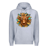 Heather Grey highland cow turquoise sunflower Premium Hoodie - Jasminsmagicworld