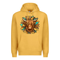 Mustard highland cow turquoise sunflower Premium Hoodie - Jasminsmagicworld