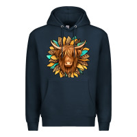 Navy highland cow turquoise sunflower Premium Hoodie - Jasminsmagicworld