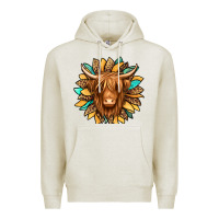 Oatmeal Heather highland cow turquoise sunflower Premium Hoodie - Jasminsmagicworld