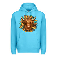 Ocean Blue highland cow turquoise sunflower Premium Hoodie - Jasminsmagicworld