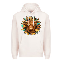 Pale Pink highland cow turquoise sunflower Premium Hoodie - Jasminsmagicworld