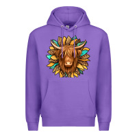 Purple highland cow turquoise sunflower Premium Hoodie - Jasminsmagicworld