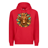 Red highland cow turquoise sunflower Premium Hoodie - Jasminsmagicworld