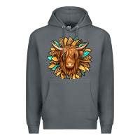 Rock highland cow turquoise sunflower Premium Hoodie - Jasminsmagicworld