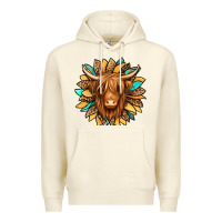 Sandshell highland cow turquoise sunflower Premium Hoodie - Jasminsmagicworld