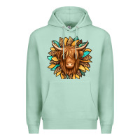 Seafoam highland cow turquoise sunflower Premium Hoodie - Jasminsmagicworld