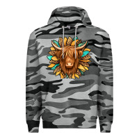 Slate Camo highland cow turquoise sunflower Premium Hoodie - Jasminsmagicworld