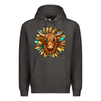 Smoke highland cow turquoise sunflower Premium Hoodie - Jasminsmagicworld