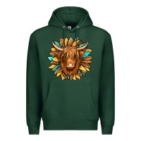 Sports Green highland cow turquoise sunflower Premium Hoodie - Jasminsmagicworld