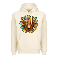 Tofu highland cow turquoise sunflower Premium Hoodie - Jasminsmagicworld