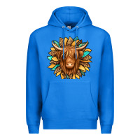 True Royal highland cow turquoise sunflower Premium Hoodie - Jasminsmagicworld