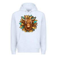 White highland cow turquoise sunflower Premium Hoodie - Jasminsmagicworld