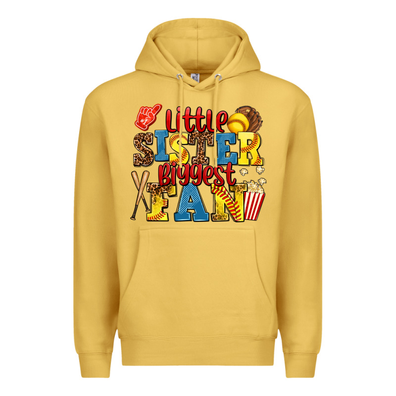 Little Sister Biggest Fan Softball Premium Hoodie by AdoDesignShop | Teevron