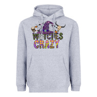 Heather Grey Witches Be Crazy Heavyweight Hoodie - CowhideDigitalArt