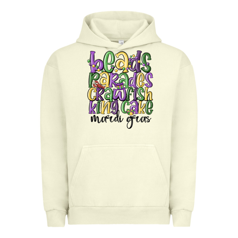 Beads Parades Crawfish King Cake Mardi Gras Urban Hoodie by MaliasSmallBusiness | Teevron
