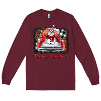 Burgundy merry christmas truck snowman Long Sleeve Tee - BarkalooDesign