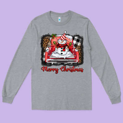 Merry Christmas Truck Snowman Long Sleeve Tee Designed By Barkaloodesign