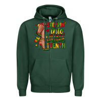 Sports Green steppin into juneteenth Zipper Hoodie - Zillion Design Studio