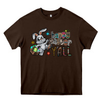 Chocolate Brown Happy Easter Y'all Heavy Core Tee - CowhideDigitalArt