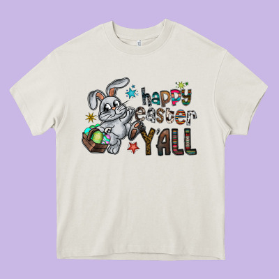 Happy Easter Y'all Heavy Core Tee Designed By Cowhidedigitalart
