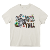 Cream Happy Easter Y'all Heavy Core Tee - CowhideDigitalArt