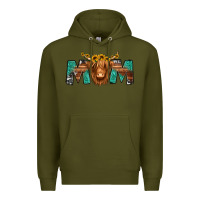 Army Green highland cow mom Premium Hoodie - Jasminsmagicworld