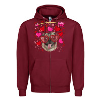 Burgundy valentine's day  pug Zipper Hoodie - RanaPortraitStore