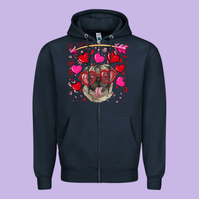 Zipper Hoodie valentine's day  pug