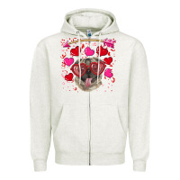 Oatmeal Heather valentine's day  pug Zipper Hoodie - RanaPortraitStore