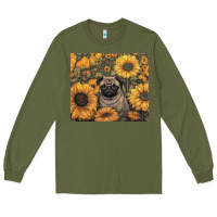 Army Green pug Long Sleeve Tee - Unal Design