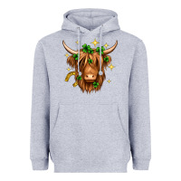 Heather Grey St. Patrick's Day Highland Cow Heavyweight Hoodie - Neo Western