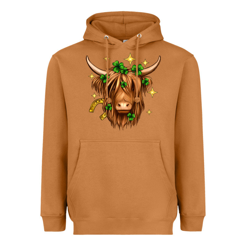 St. Patrick's Day Highland Cow Heavyweight Hoodie by Neo Western | Teevron