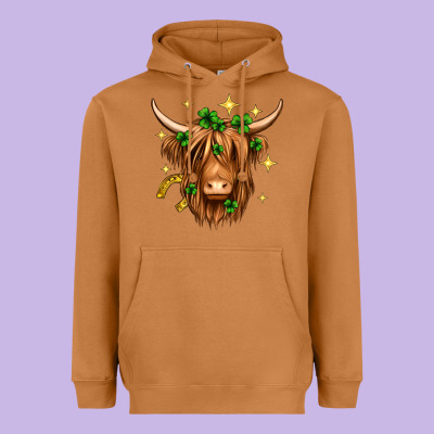 St. Patrick's Day Highland Cow Heavyweight Hoodie Designed By Neo Western