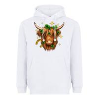 White St. Patrick's Day Highland Cow Heavyweight Hoodie - Neo Western