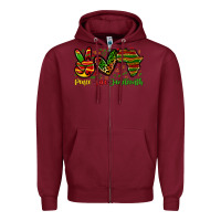 Burgundy peace love juneteenth Zipper Hoodie - Zillion Design Studio