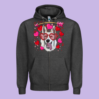 Zipper Hoodie valentine's day  white shepherd