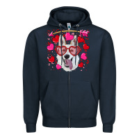 Navy valentine's day  white shepherd Zipper Hoodie - RanaPortraitStore