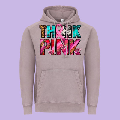 Think Pink Cancer Ribbon Vintage Hoodie Designed By Adodesignshop