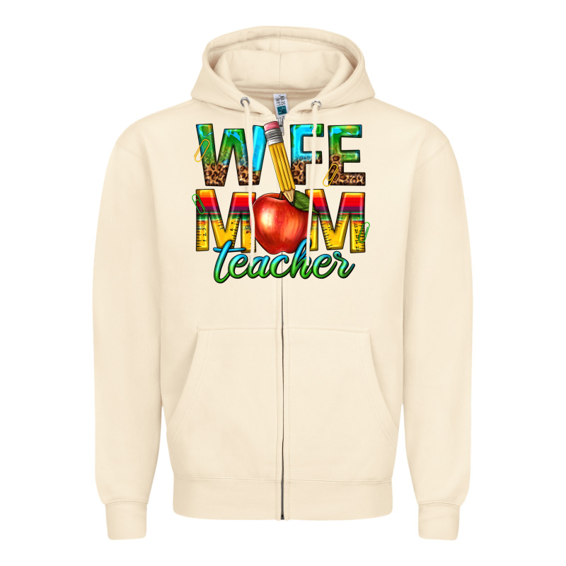 Wife Mom Teacher Zipper Hoodie by texasbilliewilder | Teevron