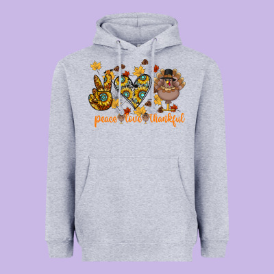 Peace Love Thankful Heavyweight Hoodie Designed By Cowhidedigitalart