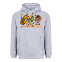 Heather Grey Peace Love Thankful Heavyweight Hoodie - CowhideDigitalArt