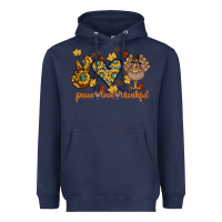 Navy Peace Love Thankful Heavyweight Hoodie - CowhideDigitalArt