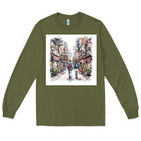Army Green Japan Street Long Sleeve Tee - Unal Design