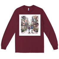 Burgundy Japan Street Long Sleeve Tee - Unal Design