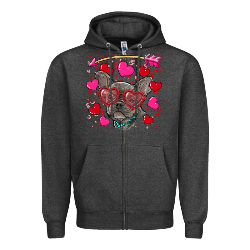 Valentine's Day French Bulldog Puppy Zipper Hoodie by RanaPortraitStore | Teevron