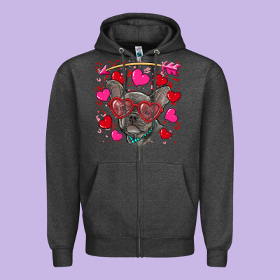 Zipper Hoodie valentine's day french bulldog puppy