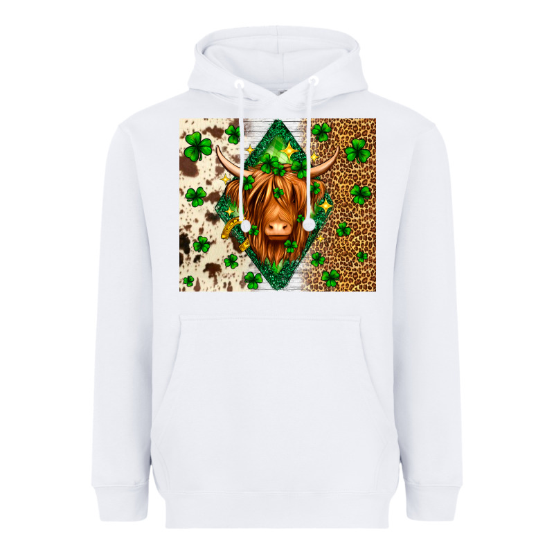 St. Patrick's Day Highland Cow Heavyweight Hoodie by Neo Western | Teevron